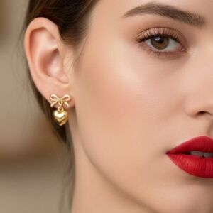 18 K Gold Plated Heart Bow Earrings